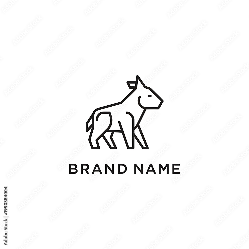 Fototapeta premium Minimalist line art logo design featuring a stylized bull or cattle on a white background