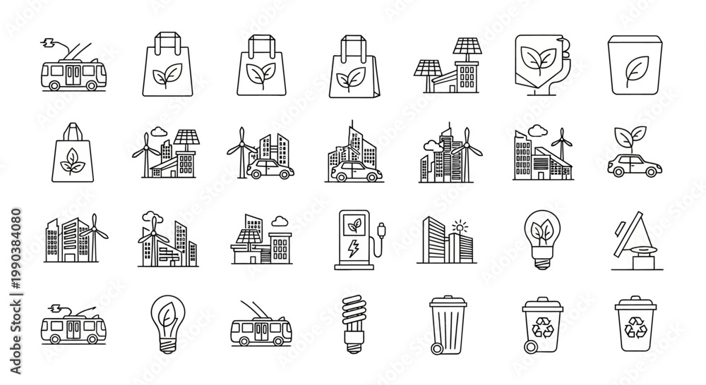 Fototapeta premium Set of Hand Drawn Eco Friendly and Sustainable Energy Icons.