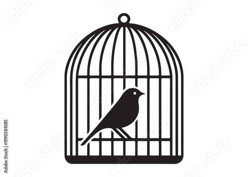 bird in a cage logo design silhouette vectors illustration, bird in a cage silhouette vector logo, silhouette birdcage vector logo, vintage black birdcage logo silhouettes vector on a white background