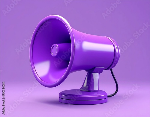 Purple Megaphone 3d Render Illustration With Glossy Surface On Minimalist Solid Background For Marketing And Communication Concepts