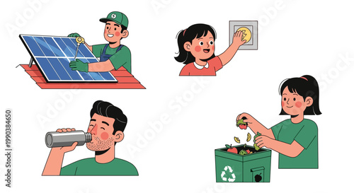 People Engaging in Sustainable Daily Activities and Eco Friendly Habits.