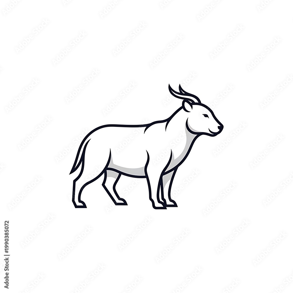 Fototapeta premium Minimalist stylized antelope or goat illustration with black outline and subtle shading