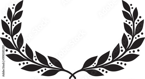 Black laurel wreath symbol of victory, achievement, and honor, isolated on white background, success