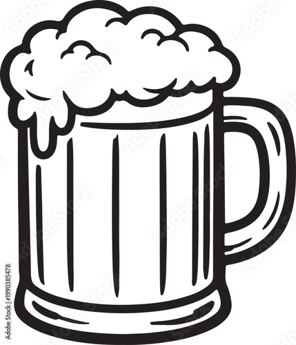 Beer Mug with Foam Line Art Illustration