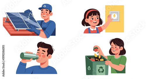 People engaged in eco-friendly and sustainable lifestyle habits.