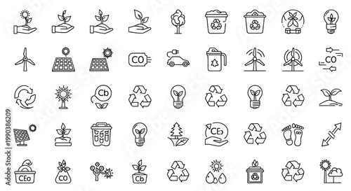 Hand drawn doodle set of ecology and sustainability icons.