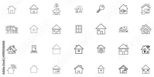 Set of house and home icons in vector style for real estate, architecture, and web design use