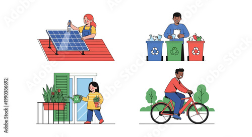 People engaged in eco-friendly and sustainable lifestyle activities.