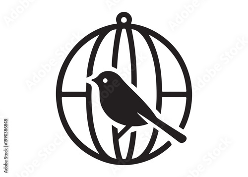 bird in a cage logo design silhouette vectors illustration, bird in a cage silhouette vector logo, silhouette birdcage vector logo, vintage black birdcage logo silhouettes vector on a white background