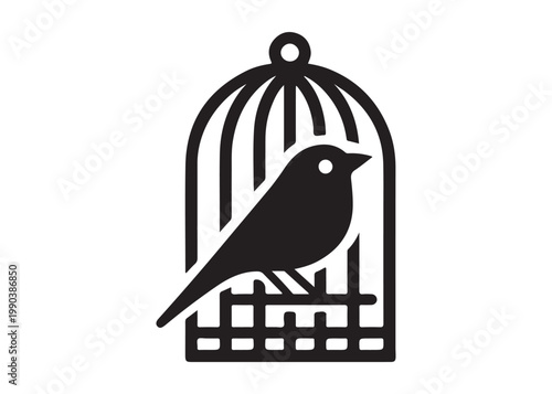 bird in a cage logo design silhouette vectors illustration, bird in a cage silhouette vector logo, silhouette birdcage vector logo, vintage black birdcage logo silhouettes vector on a white background