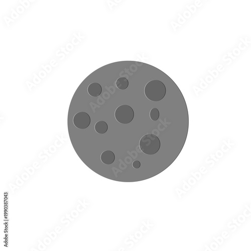 Grey Moon or Planet Vector Illustration. Minimalist round celestial body with craters isolated on white. Simple flat design for space, astronomy, lunar cycle, and science fiction concepts.
