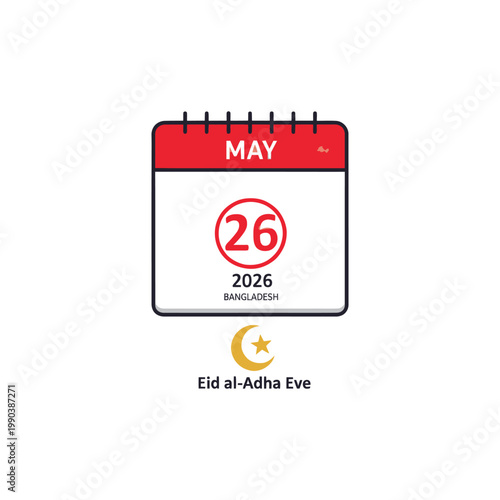 A calendar marking Eid al-Adha Eve on May 26, 2026, in Bangladesh