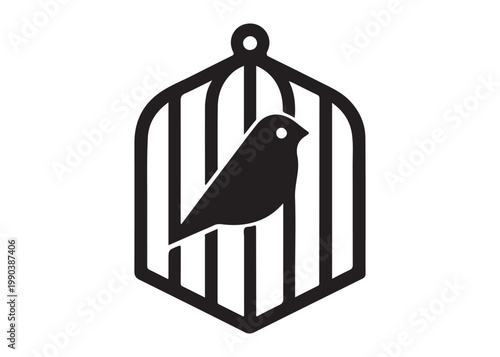 bird in a cage logo design silhouette vectors illustration, bird in a cage silhouette vector logo, silhouette birdcage vector logo, vintage black birdcage logo silhouettes vector on a white background