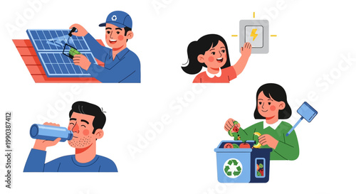 People Engaging in Sustainable Eco-Friendly Habits and Renewable Energy Activities.