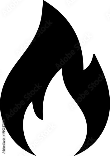 Black fire flame icon on transparent background