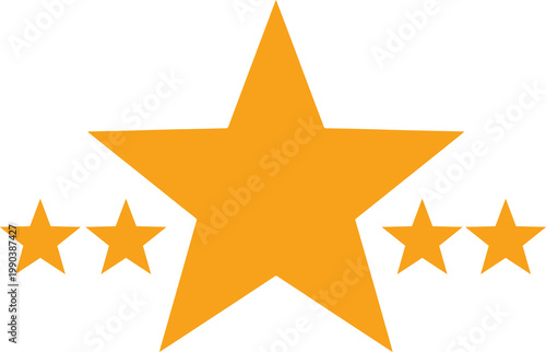 Yellow or orange 5 star rating icon on transparent background