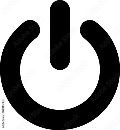 Black power button icon on transparent background