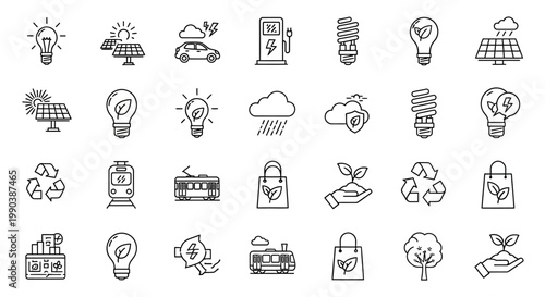 Set of Hand Drawn Sustainable Development and Ecology Icons.