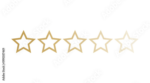Three out of five gold stars rating for customer service or product review on an isolated white background
