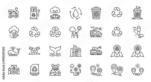Set of hand drawn environmental and eco friendly icons.