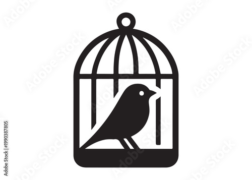 bird in a cage logo design silhouette vectors illustration, bird in a cage silhouette vector logo, silhouette birdcage vector logo, vintage black birdcage logo silhouettes vector on a white background