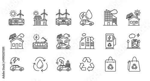 Hand Drawn Eco Friendly Energy And Sustainability Icon Set.