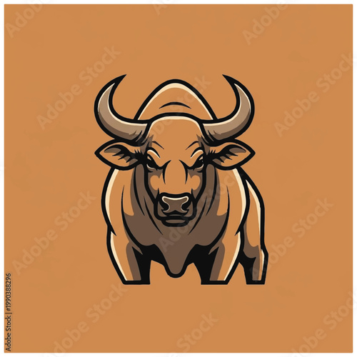 Angry bull with large horns head.
