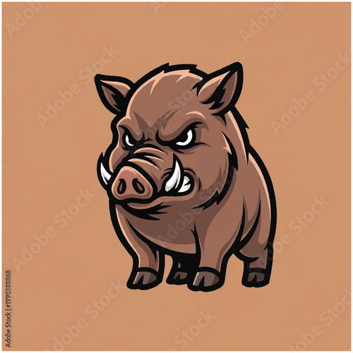 Cartoon angry wild boar animal.