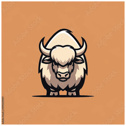 Cartoon bison standing on ground.
