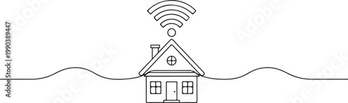 Smart home, wireless internet, house with WiFi signal, connected home, modern technology