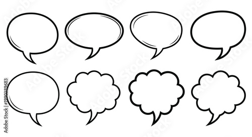 A graphic vector illustration featuring a collection of diverse comic book-style speech bubbles for dialogue