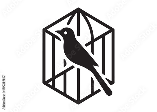 bird in a cage logo design silhouette vectors illustration, bird in a cage silhouette vector logo, silhouette birdcage vector logo, vintage black birdcage logo silhouettes vector on a white background