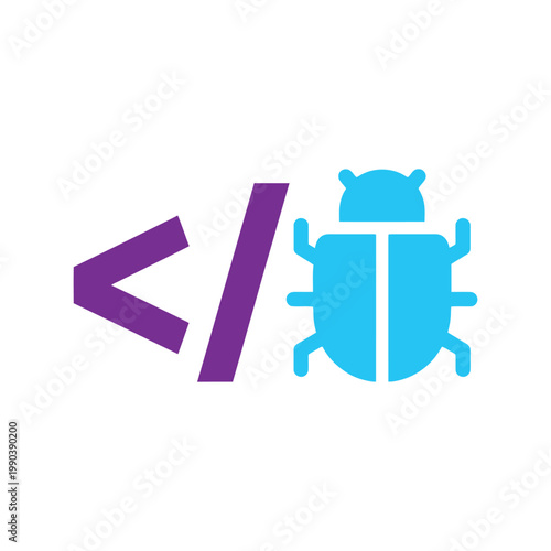 Bug vector icon for coding, software development, and programming error detection