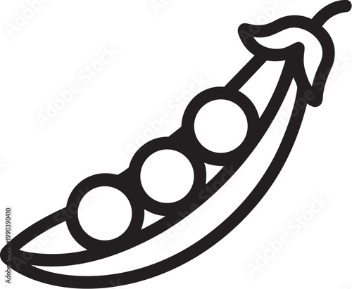 A black and white drawing of a pea pod