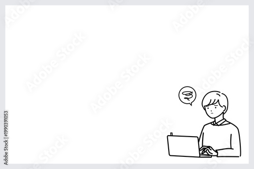 コピースペースのある会議前にパソコンで準備する人（こじらせ)（線画）