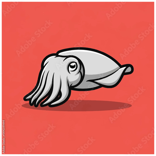 Cartoon squid with tentacles and eye.