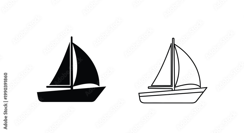 Fototapeta premium A simple black and white depiction showcases two distinct sailboat silhouettes facing right high quality professional detailed modern