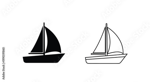 A simple black and white depiction showcases two distinct sailboat silhouettes facing right high quality professional detailed modern
