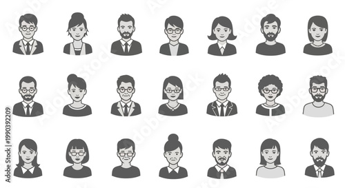 Diverse group of business people icons.