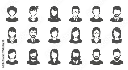 Diverse group of business people icons.