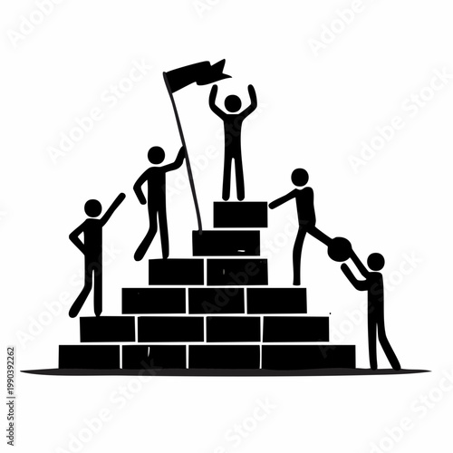 Ascent to Success: A stylized illustration depicts a determined group of individuals collaborating to overcome obstacles and achieve their shared objective.