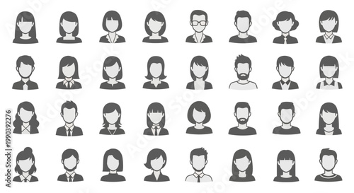 Diverse group of business people icons.