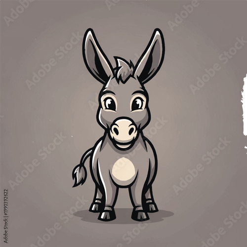 Cute cartoon donkey standing alone.