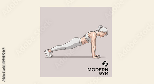 Woman doing push up exercise illustration against neutral background