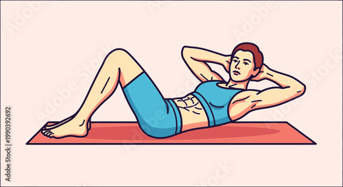 Woman exercising on mat performing sit up exercise illustration vector