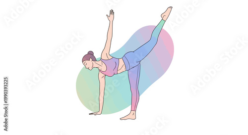 Woman in yoga pose with raised leg and arm white background vector
