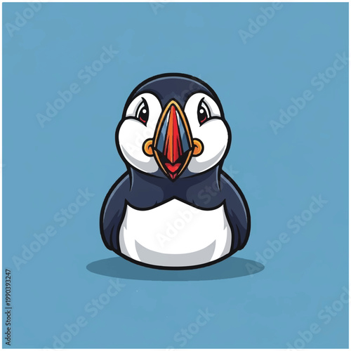 Cute Cartoon Penguin Bird Face Closeup.