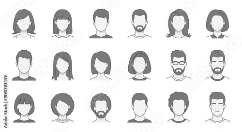 Diverse group of people icons faces.