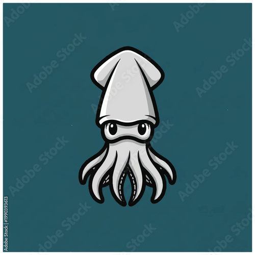 Cute Cartoon Squid Face Closeup.