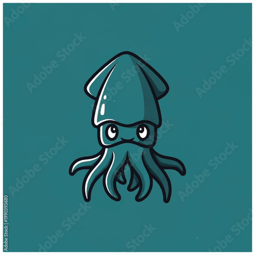 Cute Cartoon Style Squid Face Closeup.